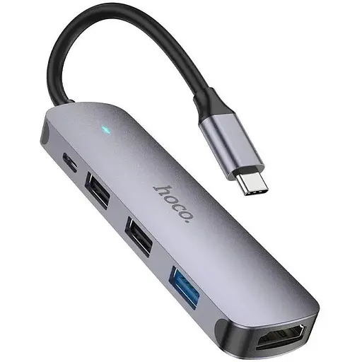 Usb-хаб Hoco HB27 Type-C multi-function converter (HDTV+Usb3.0+Usb2.0x2+PD) Темно-серый - фото 1