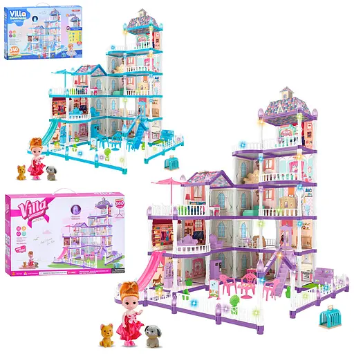 Будиночок 5 поверхів, світло, меблі, лялька 11 см, тварини, 340 деталей, 48x32x10 см (В асортименті) - фото 2