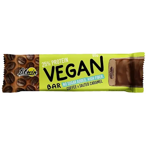Блок веганських батончиків FitWin Vegan Bar, 12*60 грам - Кава-солона карамель - фото 1