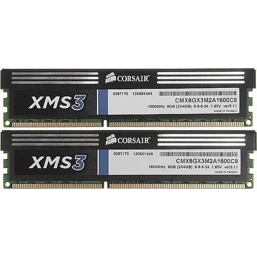 Оперативна пам'ять Corsair CMX8GX3M2A1600C9 XMS3 8GB (2x4GB) DDR3 1600 Mhz CL9 XMP Desktop Memory Kit Б/В