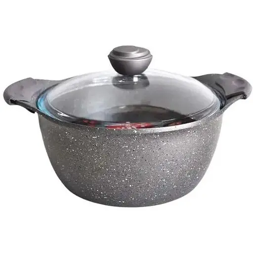 Каструля зі скляною кришкою O.M.S. Collection 3120 з гранітним покриттям 22 см 3.7 л Сірий (Туреччина) - фото 1