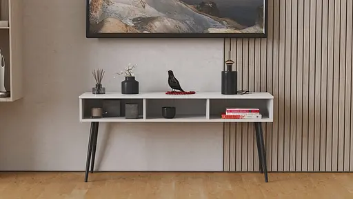 Тумба під телевізор Кентуккі Ferrum-decor 45x139x38 Чорний метал ДСП Білий 16 мм (FRD-106733)