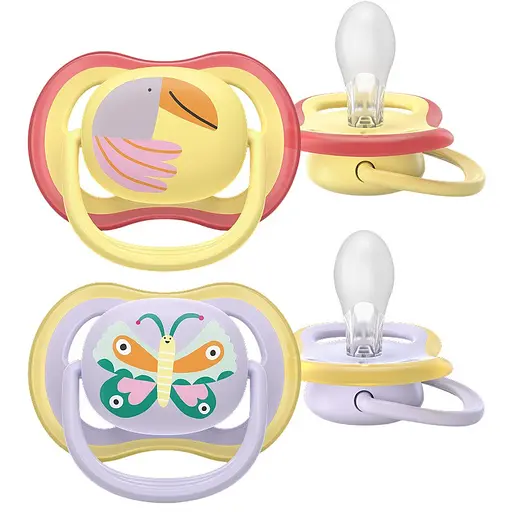 Пустышка Philips Avent Ultra Air 0-6 мес. 2 шт. желтая с сиреневым (SCF087/04)