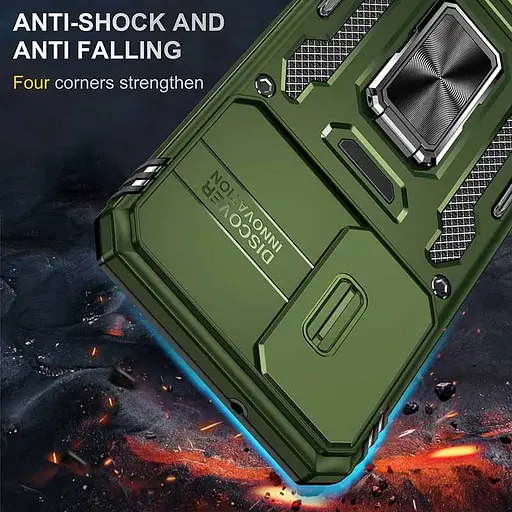 Ударопрочный чехол Epik Camshield Army Ring для Samsung Galaxy S22+ Оливковый / Army Green - фото 4