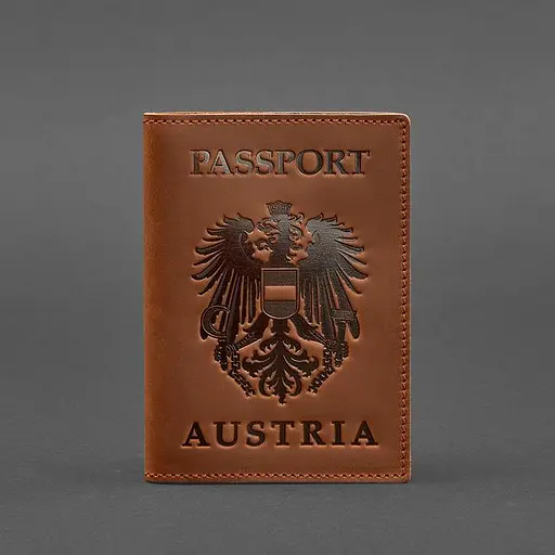 Кожаная обложка для паспорта с австрийским гербом светло-коричневая Crazy Horse - фото 5