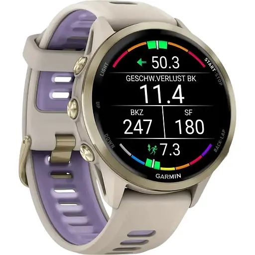 Смарт-часы Garmin Forerunner 970 Soft Gold Titanium with French Gray Case and French Gray/Translucent Indigo Band 010-02969-12 (142389) - фото 2