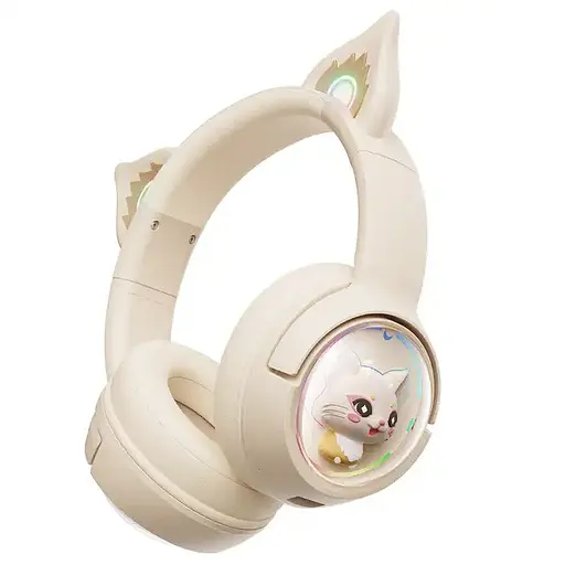 Дитячі ігрові бездротові Bluetooth навушники Onikuma B5 з RGB підсвічуванням і вбудованим мікрофоном Бежевий