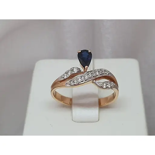 Золотое кольцо с бриллиантами и сапфиром. RS6194K 18 - фото 2