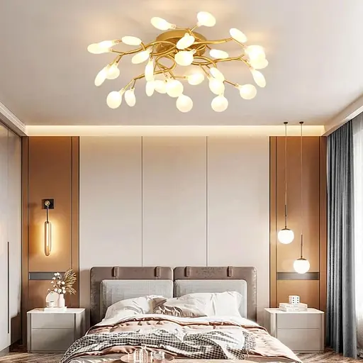 Люстра стельова з пелюстками на 28 ламп в золотистому корпусі | Line F | Арт. N686/28C стельова GD FR - фото 1