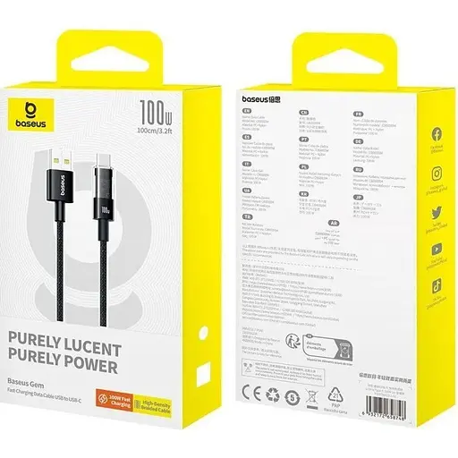Кабель Baseus Gem USB-A to USB-C 100w 1m Black (P10373002111-00) [155565] - фото 6