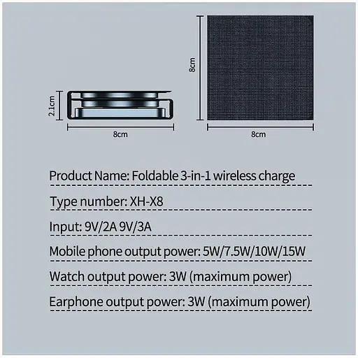 Заряджання Qi 3in1 Foldable Magnetic Wireless Charger XYJ X8 для 3 ґаджетів Phone Apple Watch AirPods - фото 8