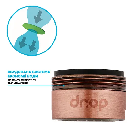 Водозберігаючий аератор Drop CL24-CPR для змішувача - Економія 58%, зовнішня М 24 мм, мідний - фото 3