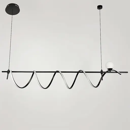 Видовжена чорна LED люстра із світлодіодною хвилею та білим плафоном Line.F MJ 189-1500 BK - фото 1