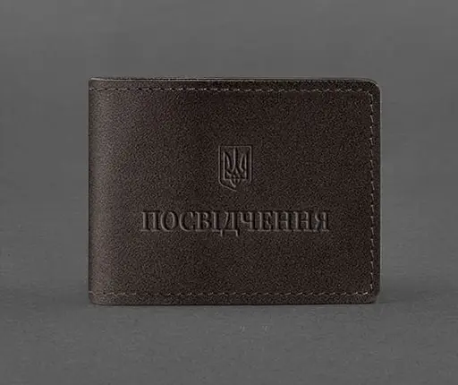 Универсальная кожаная обложка для удостоверения темно-коричневая - фото 1