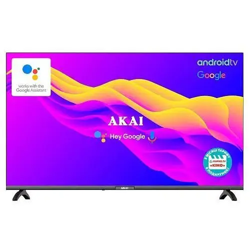 Телевізор 50" Akai AK50D23UG, чорний, LED 4K 3840x2160, 60 Гц, Smart TV, Google system, голос, DVB-T2/C, 3xHDMI, 2xUSB, VESA - фото 1