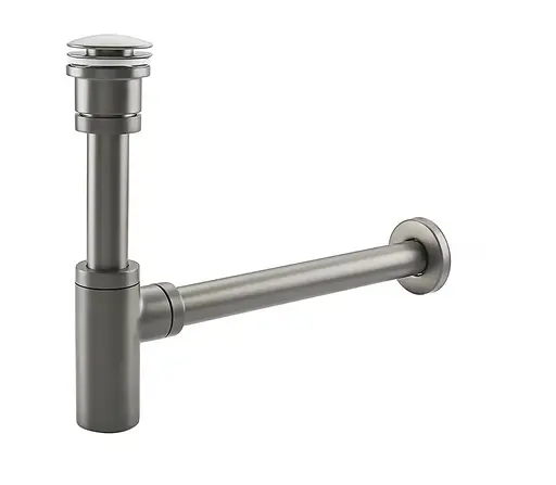 Сифон для раковини під донний клапан, латунь, збройова сталь Frap F82-9, Графітовий хром - фото 4