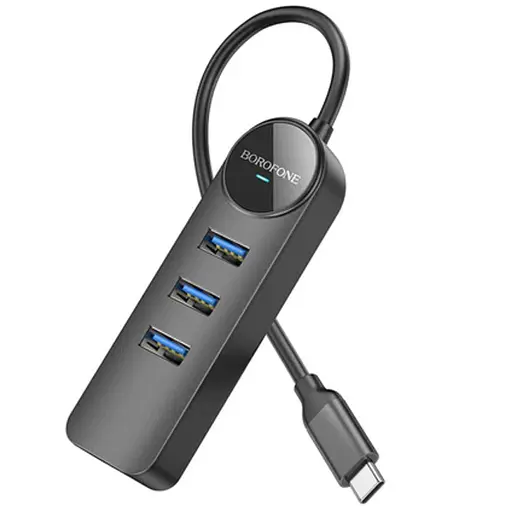 Перехідник Borofone DH6 Erudite 4in1 Gigabit Ethernet (Type-C to USB3.0*3+RJ45) (0.2m) Black - фото 2
