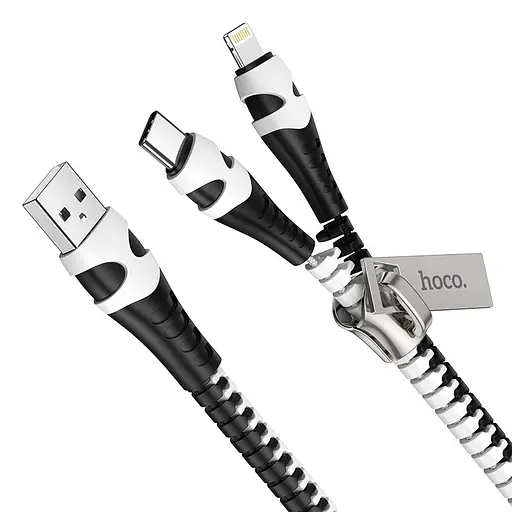 Кабель Hoco U97 Combo 2 в 1 Lightning/Type-C Zipper - молния 0,96 метра двойной - фото 1