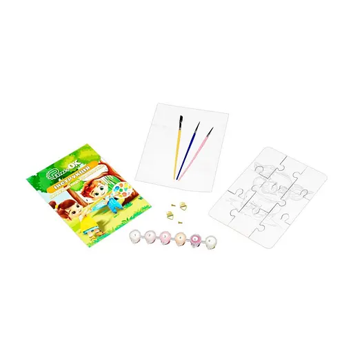 Деревянный пазл-раскраска А5 "Поросенок" PuzzleOK Puz-22939 кисточка, краски, клейкая пленка - фото 5