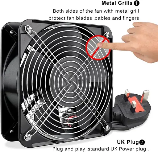 Осевой охлаждающий вентилятор GDSTIME 200 x 60 мм ОAC 220 V 240 V Dual Ball Industrial 370 CFM - фото 3