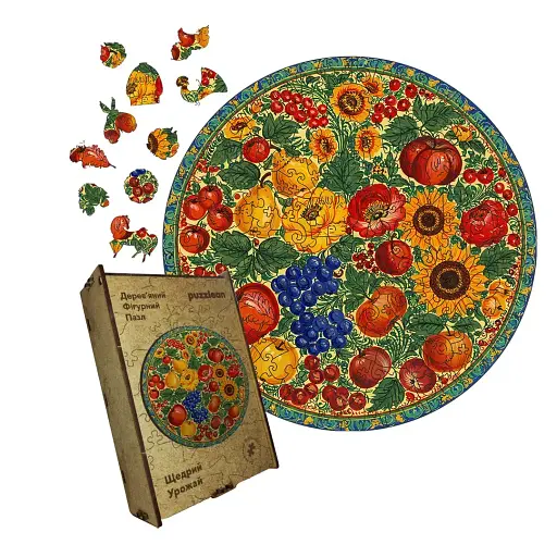 Дерев'яний фігурний пазл Декоративний Розпис Щедрий Врожай, А5, Дерев'яна коробка 35 елементів