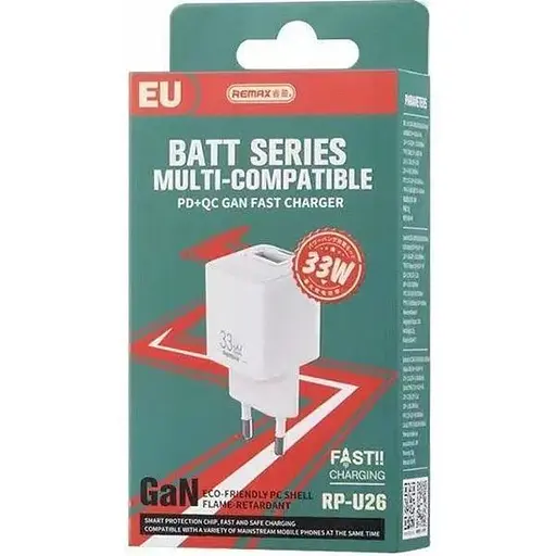 Быстрая зарядка Remax GaN 33W Remax RP-U26 PD+QC Белый - фото 2