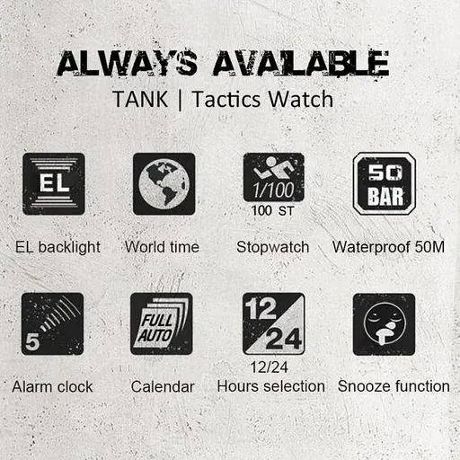 Часы мужские наручные North Edge Tank 5BAR (Черные) - фото 5