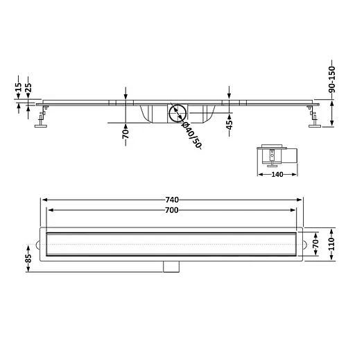 Душевой канал Qtap Taurus FA700 из нержавеющей стали и с сухим затвором - фото 2