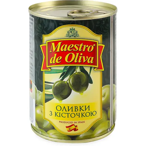 Оливки Maestro de Oliva с косточкой 280 г жестяная банка ключ
