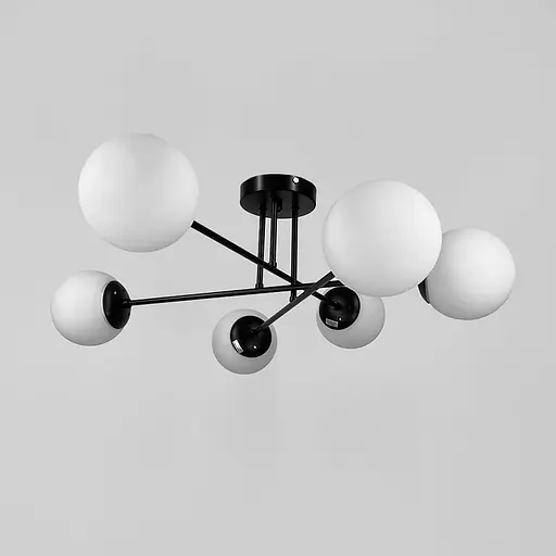 Люстра у чорному корпусі із 6-ма білими плафонами Ø 77 см | Line F | Арт. S7072/6 BK+WT - фото 1