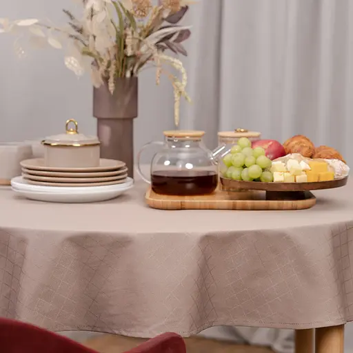 Скатертина кругла водонепроникна Sonex Sienna Ø150 см бежева (SO102571) - фото 5