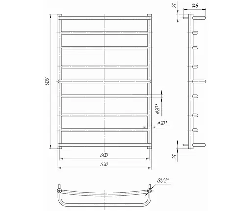 Водяной полотенцесушитель Mario Люкс 900x630/600, Хром - фото 2