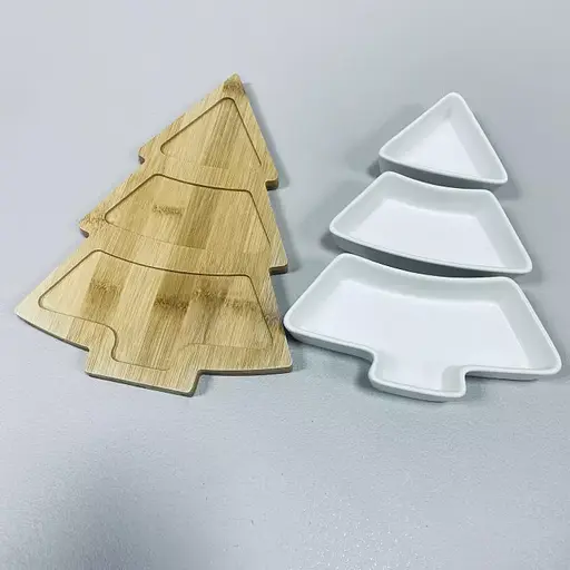 Менажница 26x15x5 см на подставке Olens 8030-389 на 3 секции елка Белый - фото 2