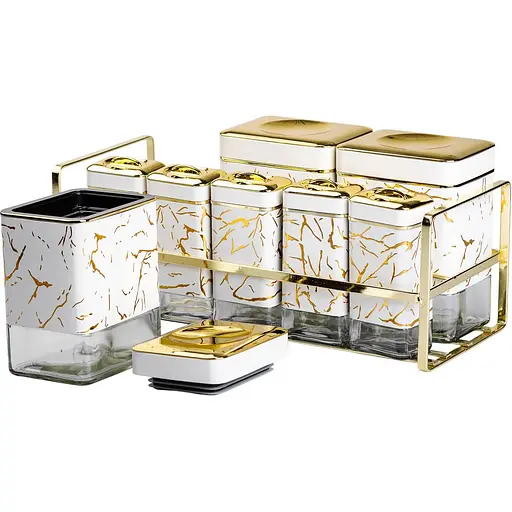 Набор емкостей для хранения Yiwu 650/150 мл на металлической белый подставке 8 шт. HP-1365 - фото 3