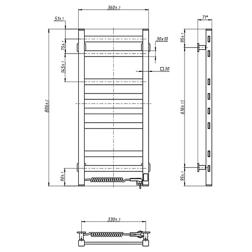Електрична рушникосушка Navin Авангард 360x800 Sensor лівобічна з таймером, біла 00-044050-5080, Білий, Ліве, Електронний - фото 6