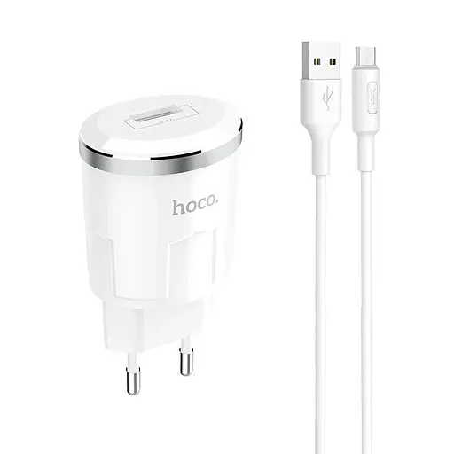 Адаптер сетевой Hoco Thunder Micro cable C37A | 1USB, 2.4A | - фото 1