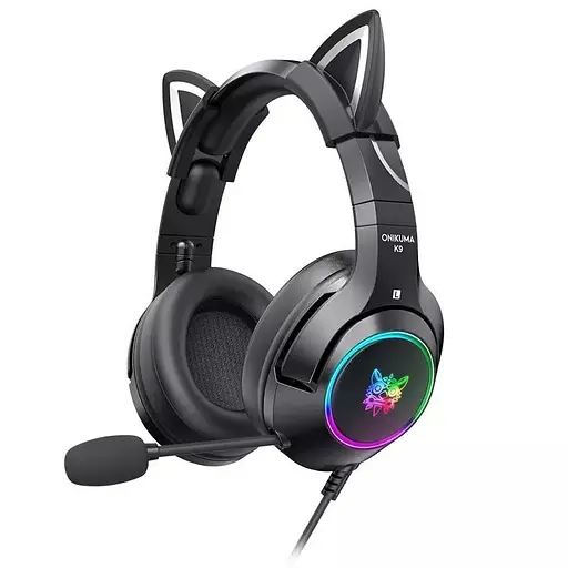 Игровые наушники с кошачьими ушками Onikuma K9 3.5 с микрофоном |Наушники для стриминга Черный