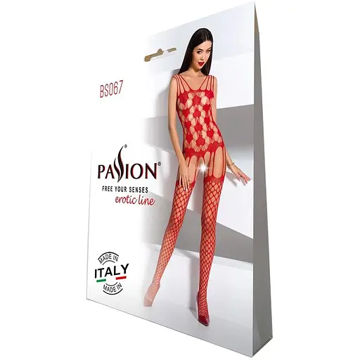 Бодістокінг Passion BS067 Red, комбінезон, імітація панчох і топа на бретелях - фото 5