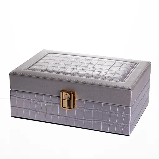 Скринька для прикрас з екошкіри 10 відділень із дзеркалом 20×14×8 см органайзер для прикрас Сірий Yiwu HP-5-19G - фото 3