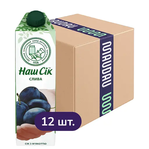 Упаковка сока Наш Сік Слива с мякотью 11.4 л (950 мл х 12 шт.)