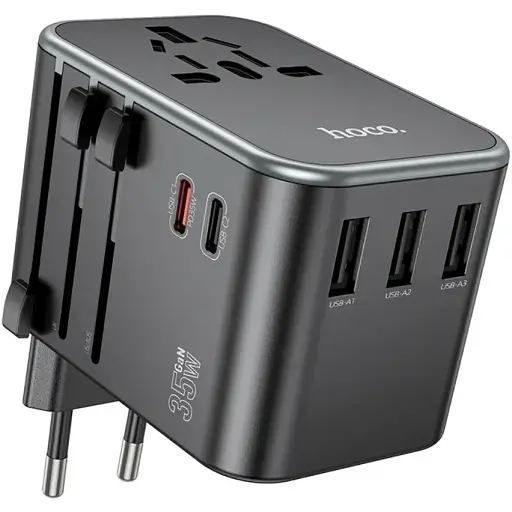 Мережевий зарядний пристрій Hoco AC19 3 USB/2 Type-C PD 35W чорний - фото 1