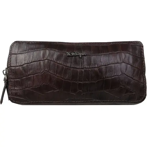 Кожаная барсетка Mykhail Ikhtyar на три отдела под крокодила коричневая sum0028927 - фото 1