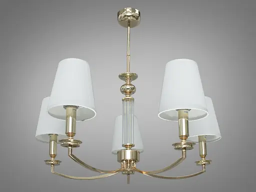 Ультрасовременная люстра с тканевыми абажурами на 5 ламп Е14, золото. - фото 1