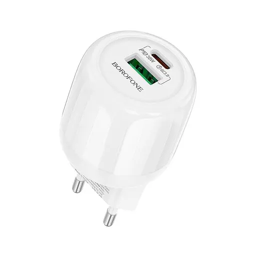 Адаптер сетевой Borofone Lustrous charger BA94A 1USB/1Type-C, 30W/3A, PD/QC| - фото 1