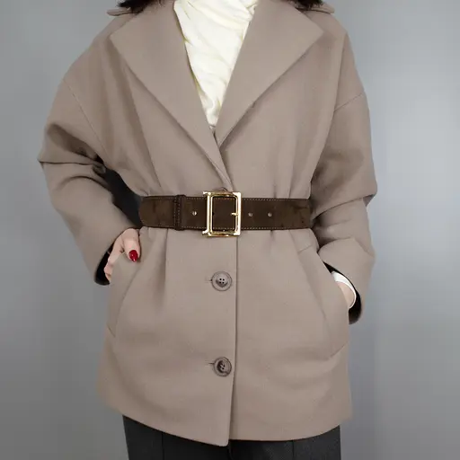 Ремень женский широкий замшевый JK-5017 коричневый с золотистой пряжкой (120 см) - фото 1