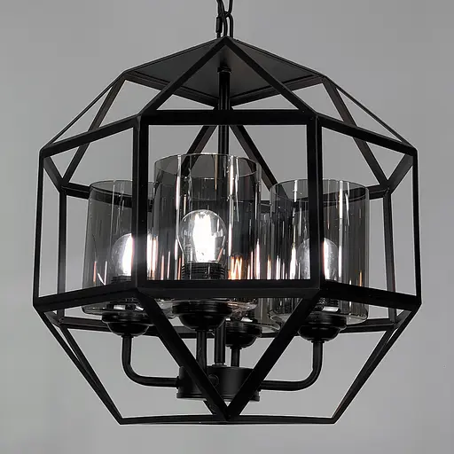 Люстра Лофт у чорному корпусі форми прямий багатогранник Line.F Колір плафона Янтарний - фото 5