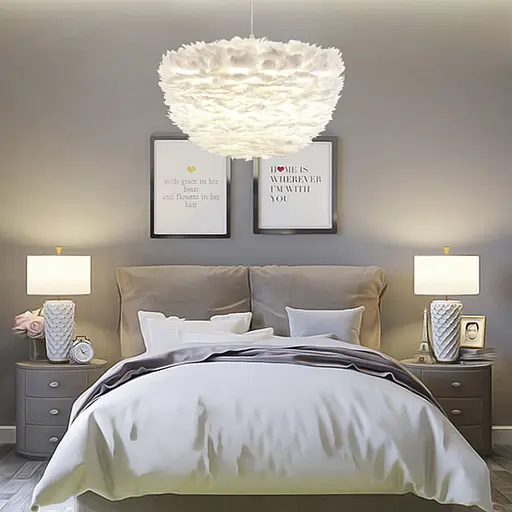 Светильник с натуральными перьями белого цвета Ø 60 см | Ст. AS 136-600 WT Line F - фото 1