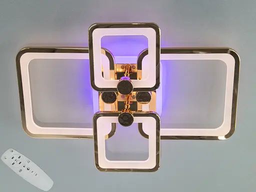 Плоска світлодіодна люстра з пультом, підсвіткою, 76W, золото - фото 1