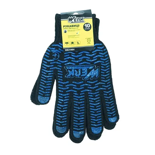 Рукавички ХБ чорні синій ПВХ Werk WE2166H (148059)