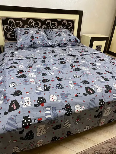 Постільна білизна бавовняна Мурчики Півтораспальна 150 x 220 Бязь Сіра 50 х 70